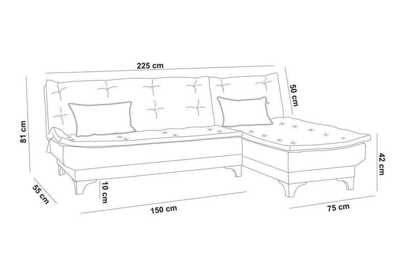 Turso sovesofa med divan højre - Blå - Møbler - Sofaer - Sovesofaer