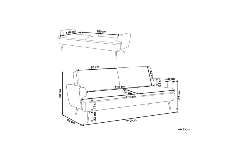 Vettre 3-Pers. Sovesofa - Velour/Gul - Møbler - Sofaer - Sovesofaer