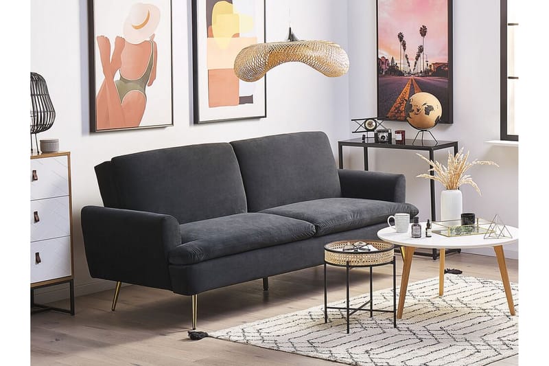 Vettre 3-Pers. Sovesofa - Velour/Sort - Møbler - Sofaer - Sovesofaer