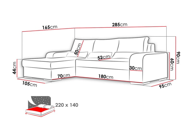 Virago Sovesofa med diva 285x165x90 cm - Møbler - Sofaer - Sovesofaer