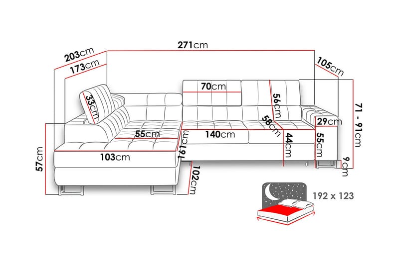 Warwick 3-personers Hjørnesovesofa - velour / sort - Møbler - Sofaer - Sovesofaer