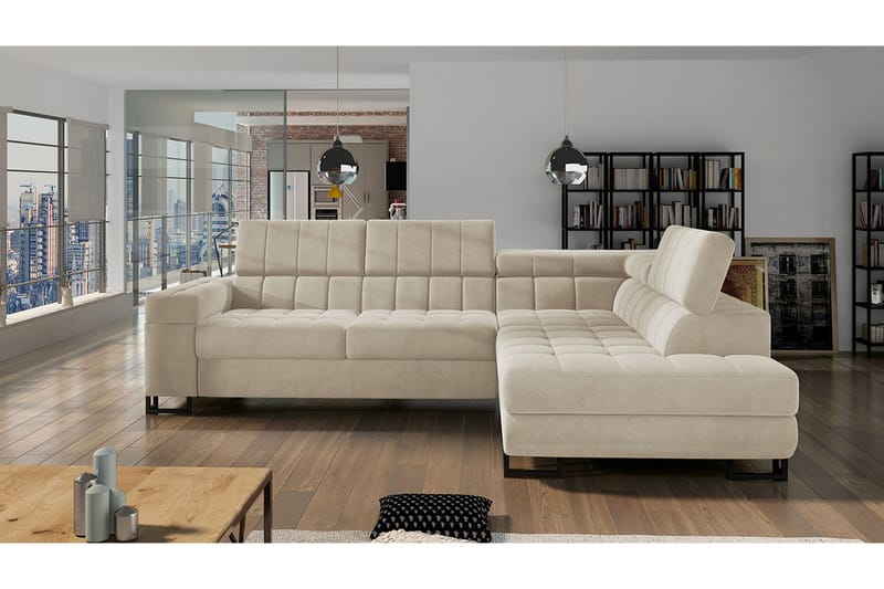 Warwick 3-personers Hjørnesovesofa - velour / Beige - Møbler - Sofaer - Sovesofaer