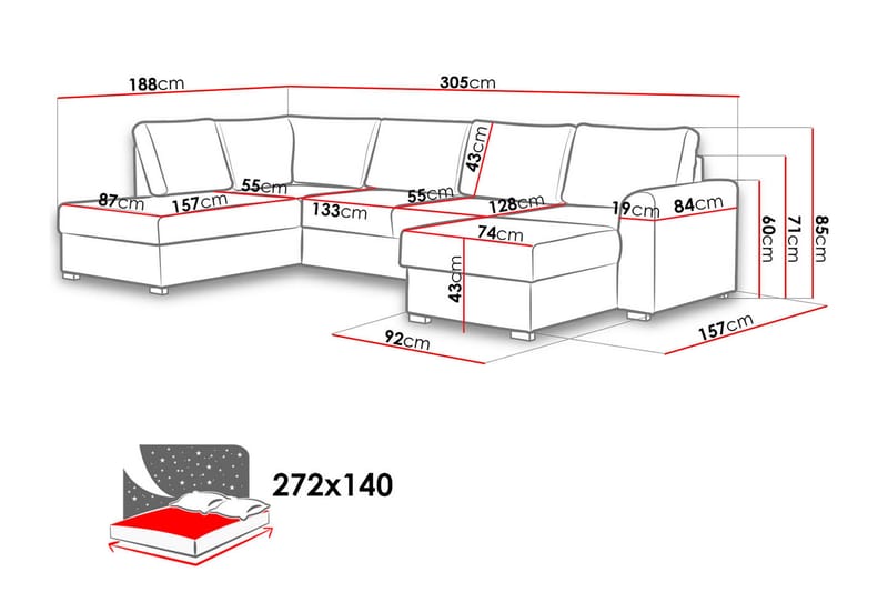 Wilma 6-personers Divan Højre Sovesofa 305 cm - Møbler - Sofaer - Sovesofaer