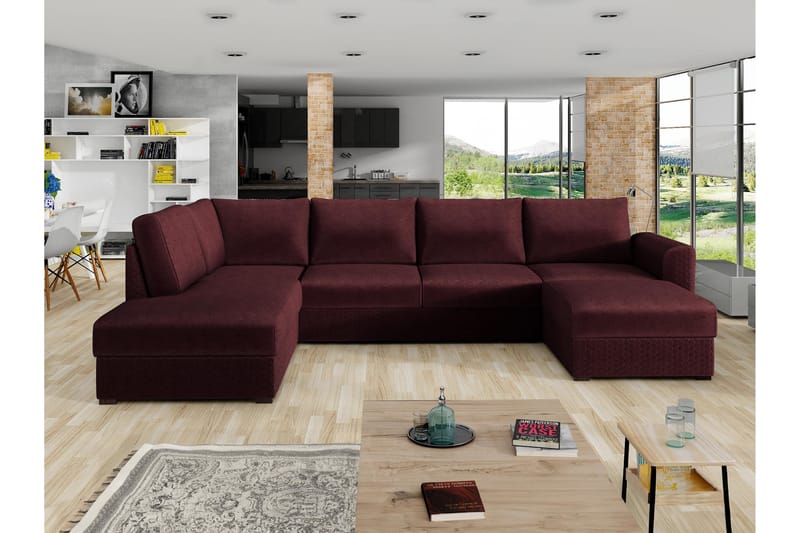 Taberk Sofa med Chaiselong og Divan 4-personers - Brun/Rød - Møbler - Sofaer - U Sofa