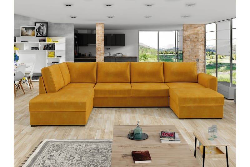 Taberk Sofa med Chaiselong og Divan 4-personers - Gul - Møbler - Sofaer - U Sofa