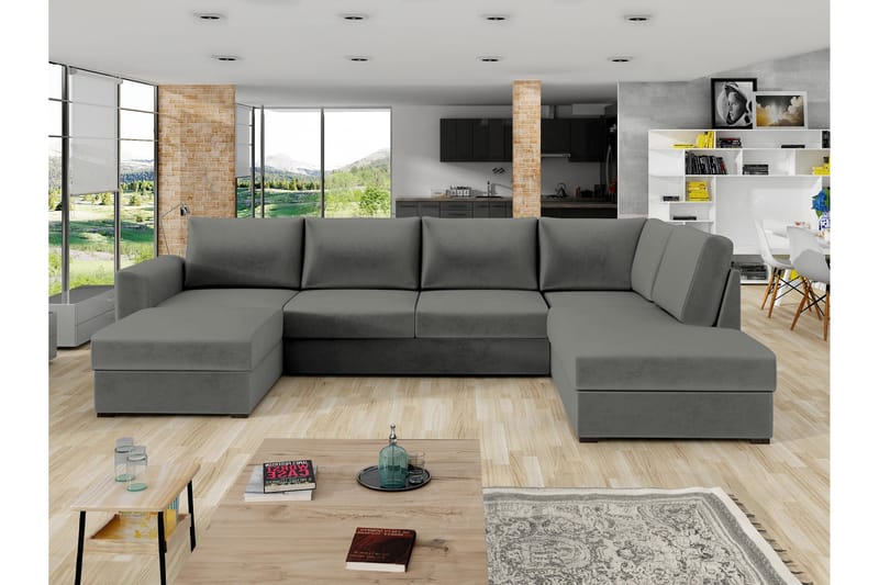 Taberk Sofa med Chaiselong og Divan 4-personers - Grå - Møbler - Sofaer - U Sofa