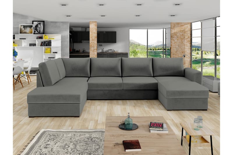 Taberk Sofa med Chaiselong og Divan 4-personers - Grå - Møbler - Sofaer - U Sofa