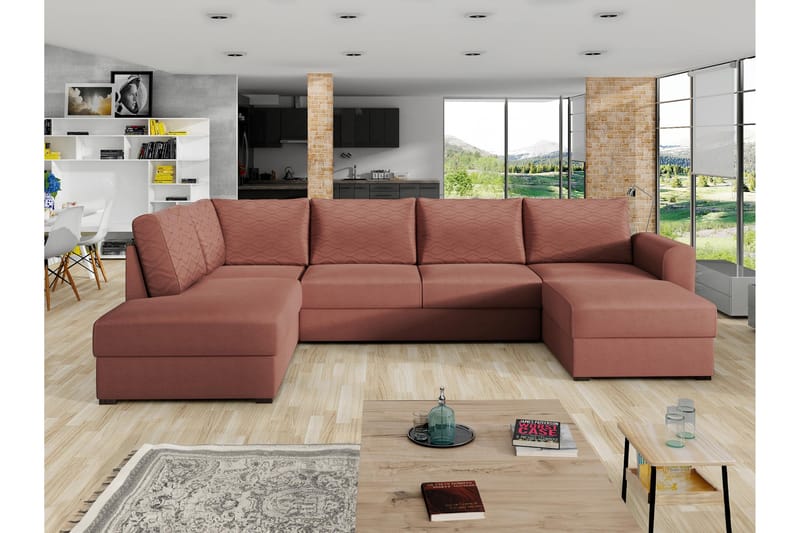 Taberk Sofa med Chaiselong og Divan 4-personers - Rosa/Brun - Møbler - Sofaer - U Sofa