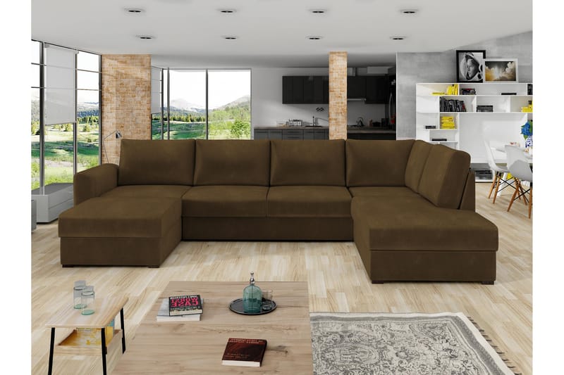 Taberk Sofa med Chaiselong og Divan 4-personers - Brun - Møbler - Sofaer - U Sofa