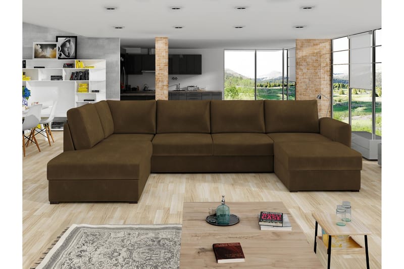 Taberk Sofa med Chaiselong og Divan 4-personers - Brun - Møbler - Sofaer - U Sofa