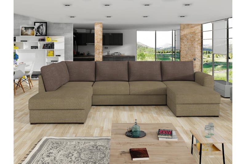 Taberk Sofa med Chaiselong og Divan 4-personers - Brun - Møbler - Sofaer - U Sofa