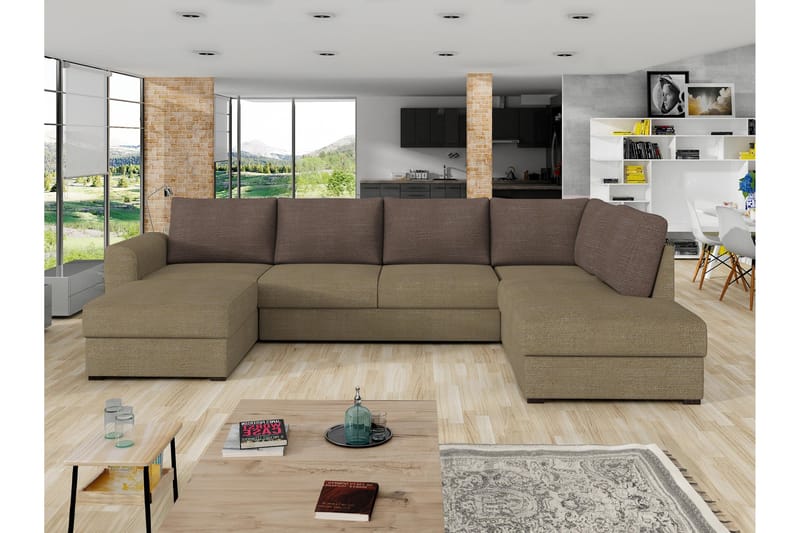 Taberk Sofa med Chaiselong og Divan 4-personers - Brun/Beige - Møbler - Sofaer - U Sofa