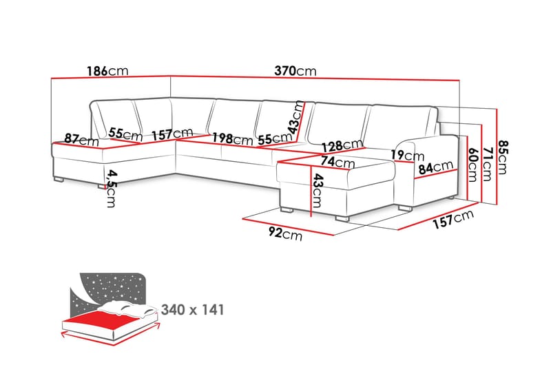 Taberk Sofa med Chaiselong og Divan 5-personers - Hvid - Møbler - Sofaer - U Sofa