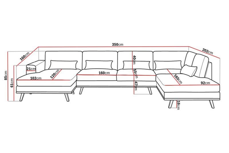 Copenhagen Stor U Sofa Divan Højre Chaiselong Venstre - Brun/Eg - Møbler - Sofaer - U Sofa