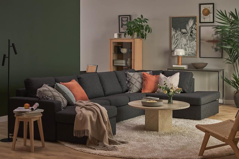 Crazy Stor U-sofa XL Divan Venstre, Chaiselong Højre - Mørkegrå / Sort - Møbler - Sofaer - U Sofa