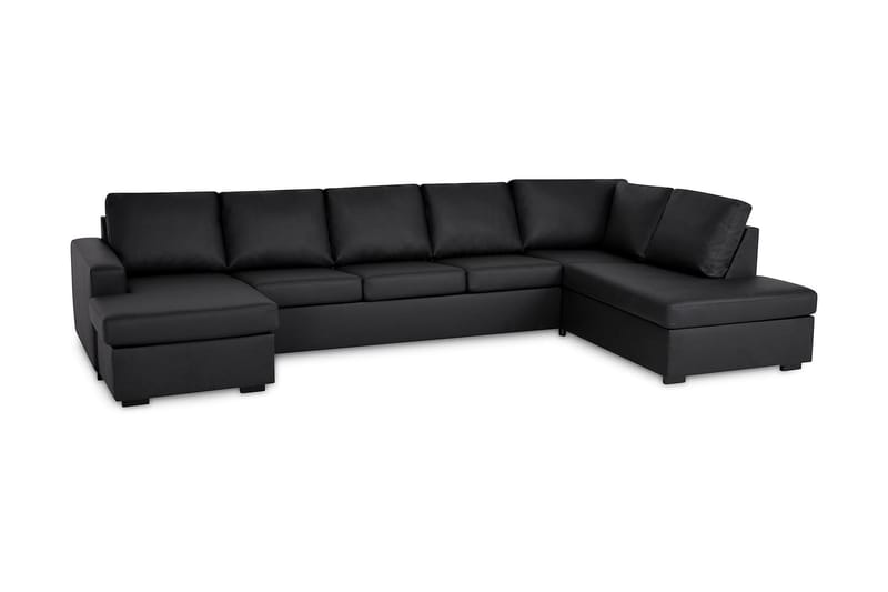 Crazy Stor U-sofa XL Divan Venstre og Chaiselong Højre - Sort Kunstlæder - Møbler - Sofaer - U Sofa