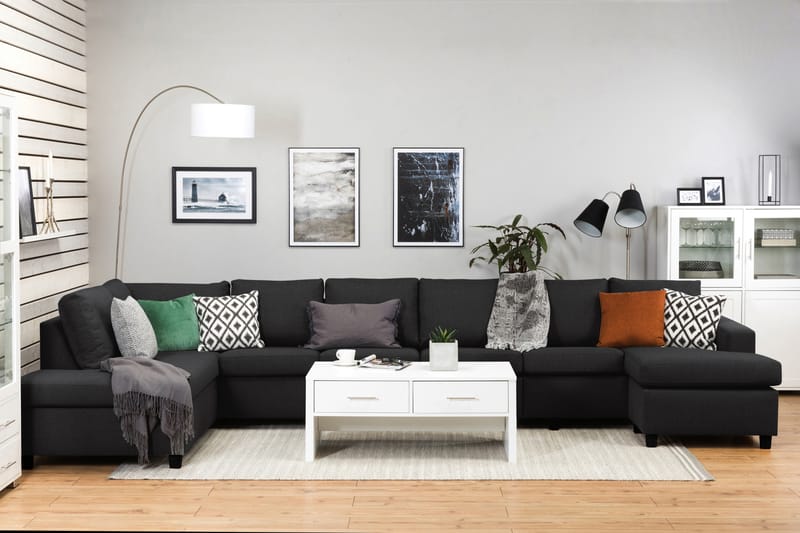 Crazy Stor U-sofa XXL Chaiselong Højre 407 cm Bred - Antracit - Møbler - Sofaer - U Sofa