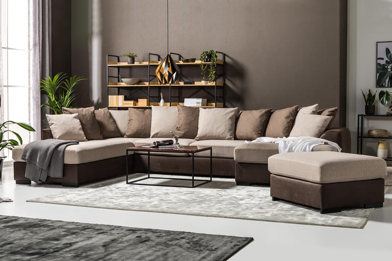 Cuba Stor U Sofa Divan Højre Chaiselong Venstre inkl. Kuvertpuder - Brun/Beige - Møbler - Sofaer - U Sofa