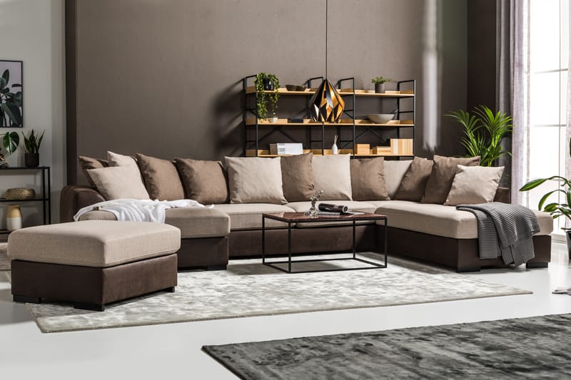 Cuba U Sofa Divan Venstre Chaiselong Højre inkl Kuvertpuder 380 cm bred - Brun/Beige - Møbler - Sofaer - U Sofa