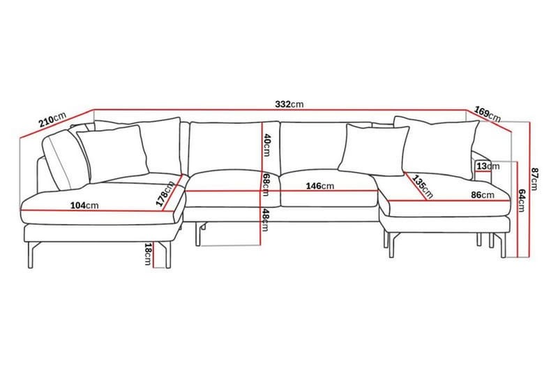 Menard 5-pers U-sofa - Grå - Møbler - Sofaer - U Sofa