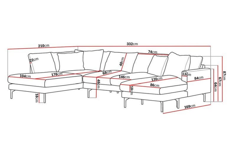 Menard 5-pers U-sofa - Grå - Møbler - Sofaer - U Sofa