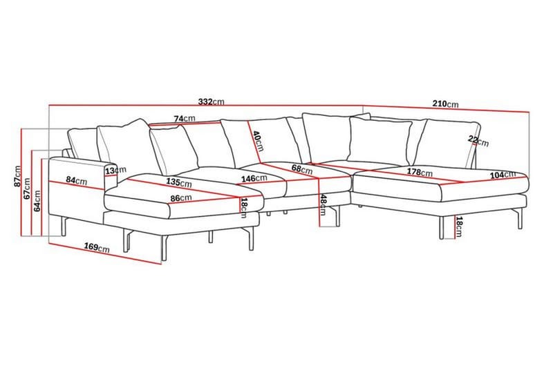 Menard 5-pers U-sofa - Mørkegrå - Møbler - Sofaer - U Sofa