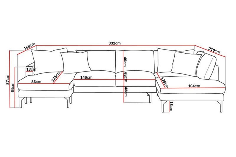 Menard 5-pers U-sofa - Mørkegrå - Møbler - Sofaer - U Sofa