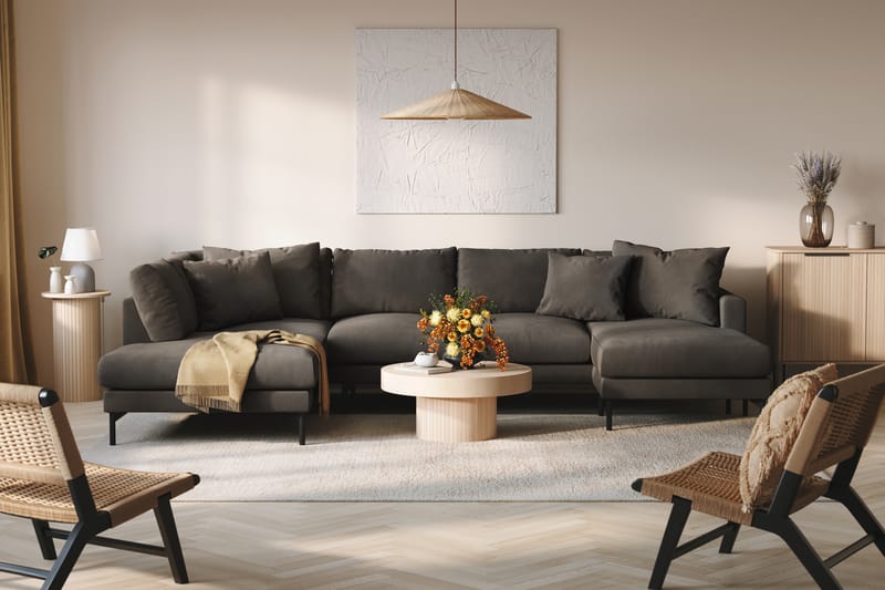 Menard Dyb 5-personers Manchester Stor U Sofa 337 cm bred - Mørkegrå - Møbler - Sofaer - U Sofa