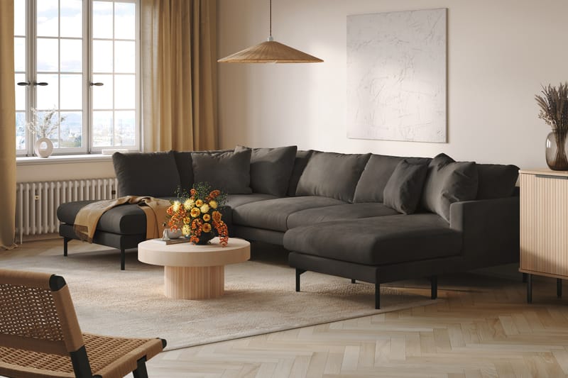 Menard Dyb 5-personers Manchester Stor U Sofa 337 cm bred - Mørkegrå - Møbler - Sofaer - U Sofa