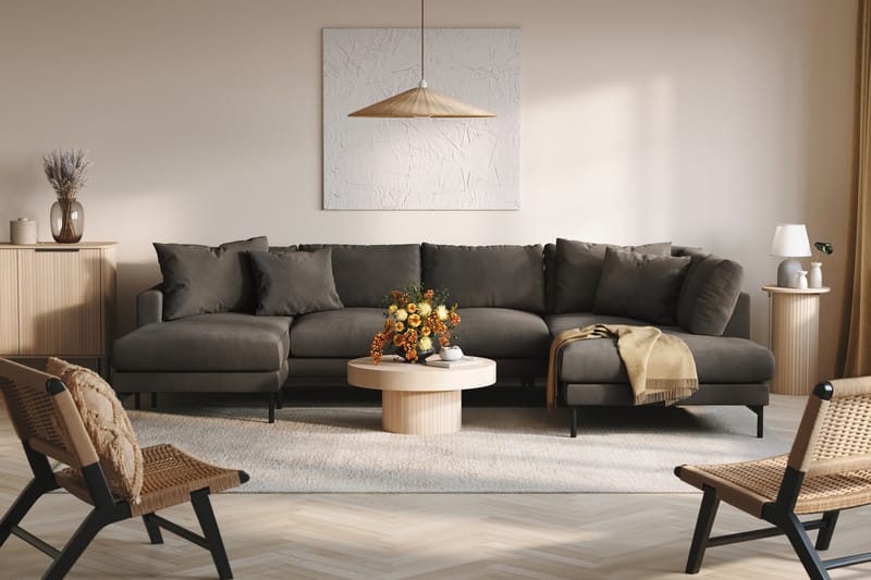 Menard Dyb 5-personers Manchester Stor U Sofa 337 cm bred - Mørkegrå - Møbler - Sofaer - U Sofa