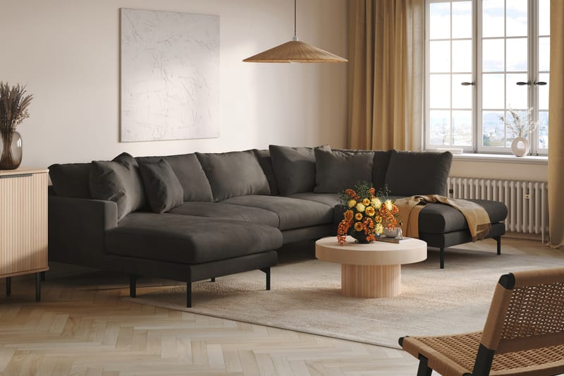 Menard Dyb 5-personers Manchester Stor U Sofa 337 cm bred - Mørkegrå - Møbler - Sofaer - U Sofa