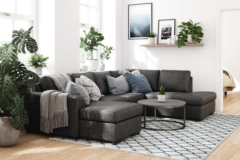 Porto U-sofa med Chaiselong Venstre - Sortmeleret - Møbler - Sofaer - U Sofa