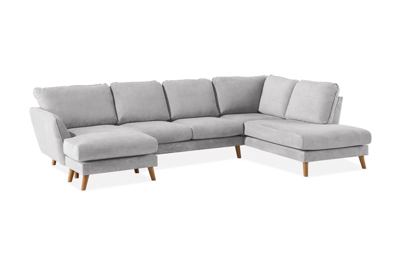 Trend Lyx U-Sofa med Chaiselong Venstre - Lysegrå/Eg - Møbler - Sofaer - U Sofa