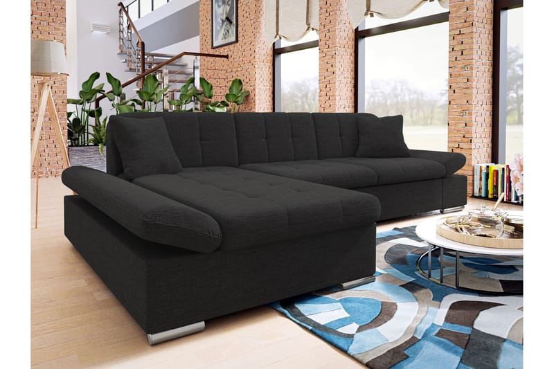 Vananda Sofa med Divan 3-seter - Sort - Møbler - Sofaer - Sofa med chaiselong