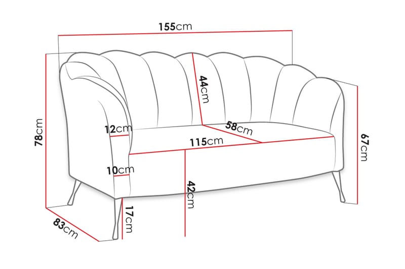 Adrial 2-Pers. Sofa - Velour/Blå/Guld - Møbler - Sofaer - Velour sofaer