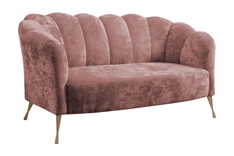 Adrial 2-Pers. Sofa - Velour/Lyserød/Guld - Lædersofaer - Velour sofaer - 3 personers sofa - 4 personers sofa - Sofaer - 2 personers sofa