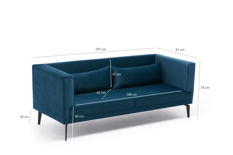 Ardosa 3-personers Veloursofa - Turkis/Sort - Møbler - Sofaer - Velour sofaer