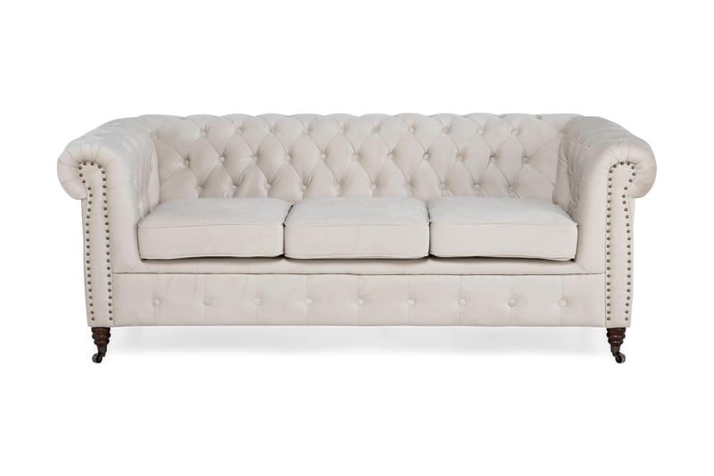 Chesterfield Deluxe Fløjlsofa 3-personers - Beige - Møbler - Sofaer - Velour sofaer