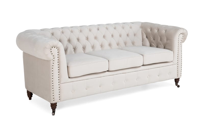 Chesterfield Deluxe Fløjlsofa 3-personers - Beige - Møbler - Sofaer - Velour sofaer