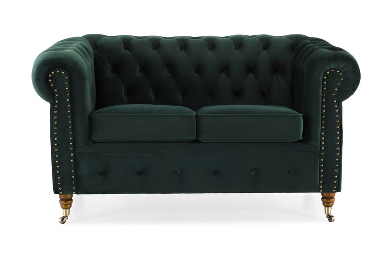 Chesterfield Deluxe Veloursofa 2-pers - Mørkegrøn - Lædersofaer - 3 personers sofa - 4 personers sofa - Sofaer - Velour sofaer - 2 personers sofa - Chesterfield sofaer