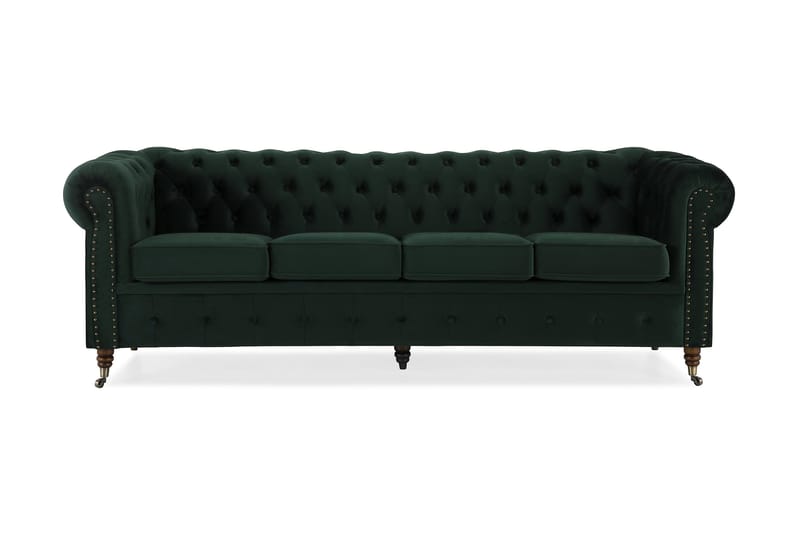 Chesterfield Deluxe Veloursofa 4-pers - Mørkegrøn - Lædersofaer - 3 personers sofa - 4 personers sofa - Sofaer - Velour sofaer - 2 personers sofa - Chesterfield sofaer