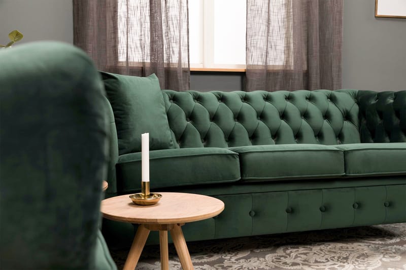 Chesterfield Deluxe Veloursofa 4-pers - Mørkegrøn - Lædersofaer - 3 personers sofa - 4 personers sofa - Sofaer - Velour sofaer - 2 personers sofa - Chesterfield sofaer