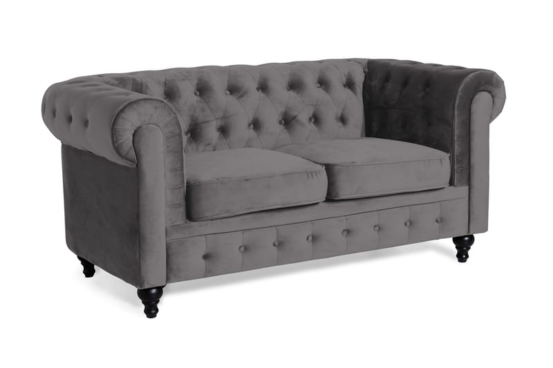 Chesterfield Luksus 2-personers Lille Fløjlsofa 160 cm bred - Mørkegrå - Møbler - Sofaer - Velour sofaer