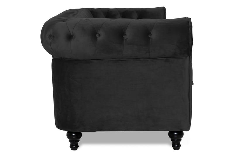 Chesterfield Luksus 3-personers Sort Fløjlsofa 222 cm bred - Sort - Møbler - Sofaer - Velour sofaer