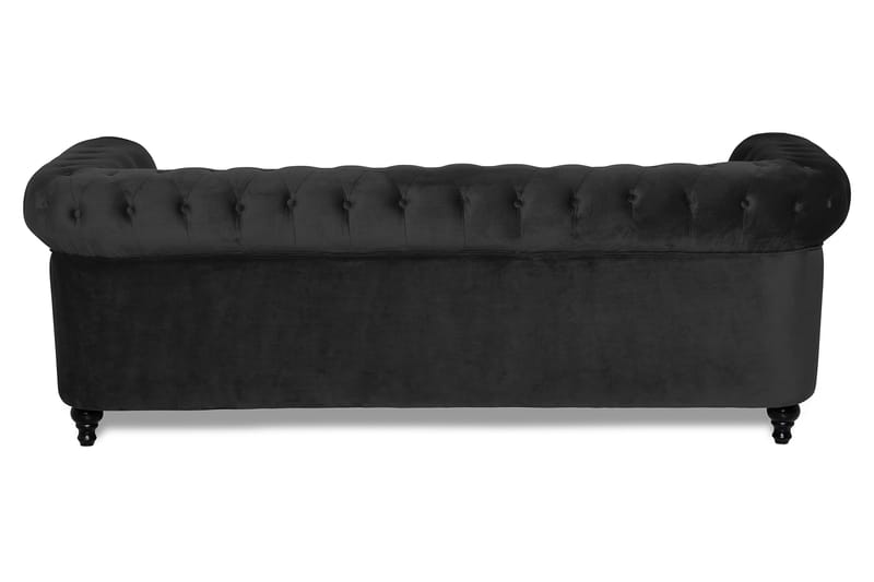 Chesterfield Luksus 3-personers Sort Fløjlsofa 222 cm bred - Sort - Møbler - Sofaer - Velour sofaer