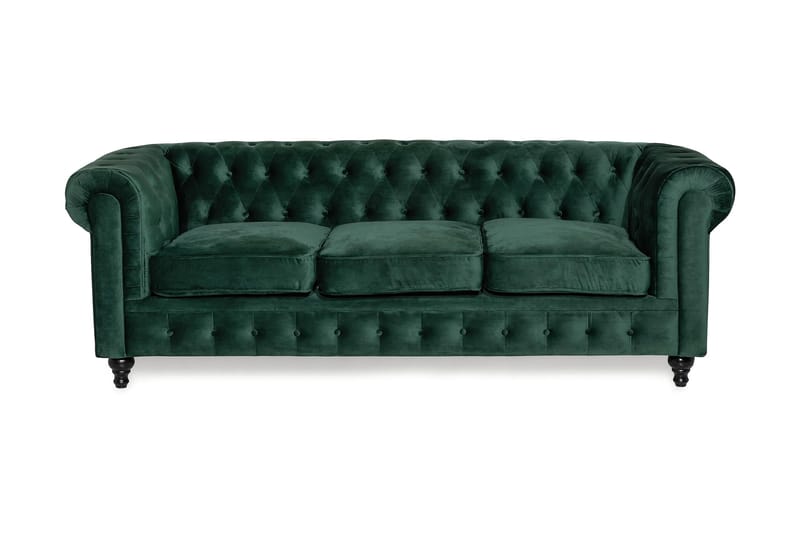 Chesterfield Luksus 3-personers Fløjlsofa 222 cm bred - Mørkegrøn - Møbler - Sofaer - Velour sofaer