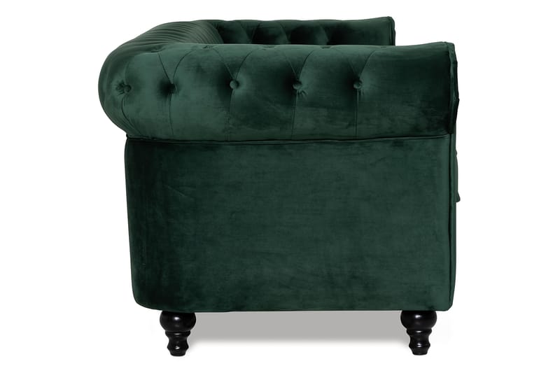 Chesterfield Luksus 3-personers Fløjlsofa 222 cm bred - Mørkegrøn - Møbler - Sofaer - Velour sofaer