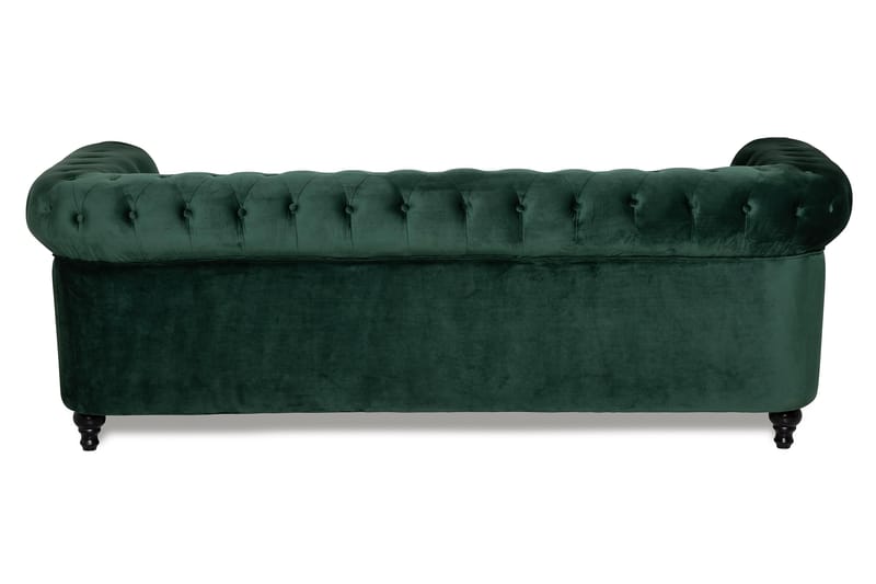 Chesterfield Luksus 3-personers Fløjlsofa 222 cm bred - Mørkegrøn - Møbler - Sofaer - Velour sofaer