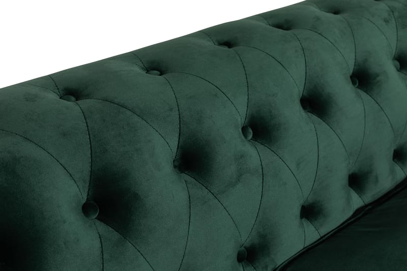 Chesterfield Luksus 3-personers Fløjlsofa 222 cm bred - Mørkegrøn - Møbler - Sofaer - Velour sofaer