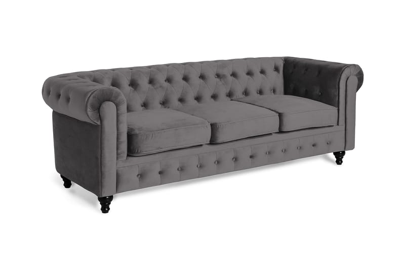 Chesterfield Luksus 3-personers Fløjlsofa 222 cm bred - Mørkegrå - Møbler - Sofaer - Velour sofaer